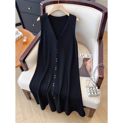 无袖坎肩V领针织背心裙