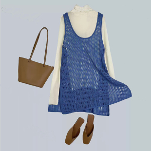 气质宽松遮肉百搭针织衫 胖妹妹无袖 镂空设计感叠穿马甲300斤大码