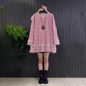 拼接打底衫 蕾丝长袖 宽松遮肉休闲显瘦上衣女胖MM中长款 300斤大码