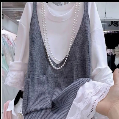 慵懒风V领叠穿针织马甲
