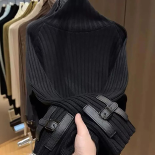 300斤大码 针织衫 复古宽松遮肉简约毛衣 高领长袖 秋冬胖妹妹中长款