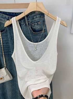 胖MM2-300斤纯色无袖背心大码小众设计感宽松遮肉简约吊带上衣女