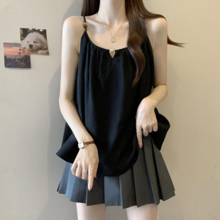 吊带上衣 串珠无袖 夏季 胖mm洋气宽松简约显瘦百搭背心女300斤大码