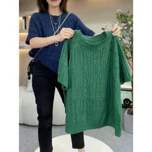 针织圆领毛衣衫 胖MM复古宽松减龄休闲百搭半袖 300斤大码 秋冬新款