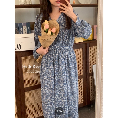 Весенняя небольшая юбка, дизайнерский синий лонгслив, коллекция 2022, цветочный принт