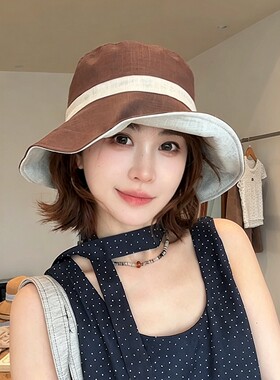 夏季亚麻防晒可折叠渔夫帽女