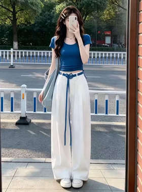 百搭宽松休闲运动服套装女夏季学生韩版时尚t恤短袖阔腿裤两件套