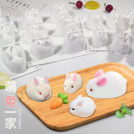 网红小兔子奶冻硅胶模具兔年3D卡通果冻布丁白凉粉钵仔糕慕斯磨具
