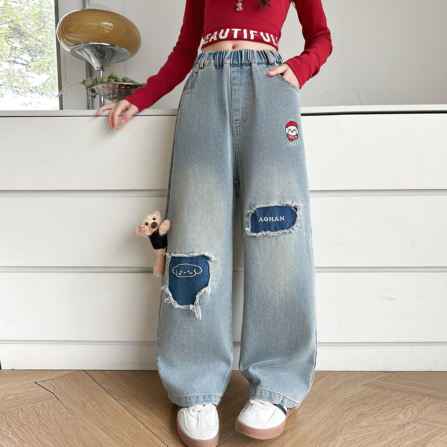 女童春装牛仔裤2026新款儿童宽松阔腿裤大童女孩洋气休闲直筒长裤,童装/婴儿装/亲子装,裤子,淘宝优惠券,粉丝福利购,淘宝优惠卷