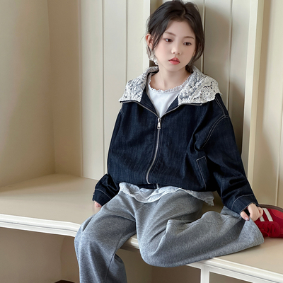 女童秋装外套2025新款儿童洋气牛仔夹克女大童春秋款时髦网红上衣