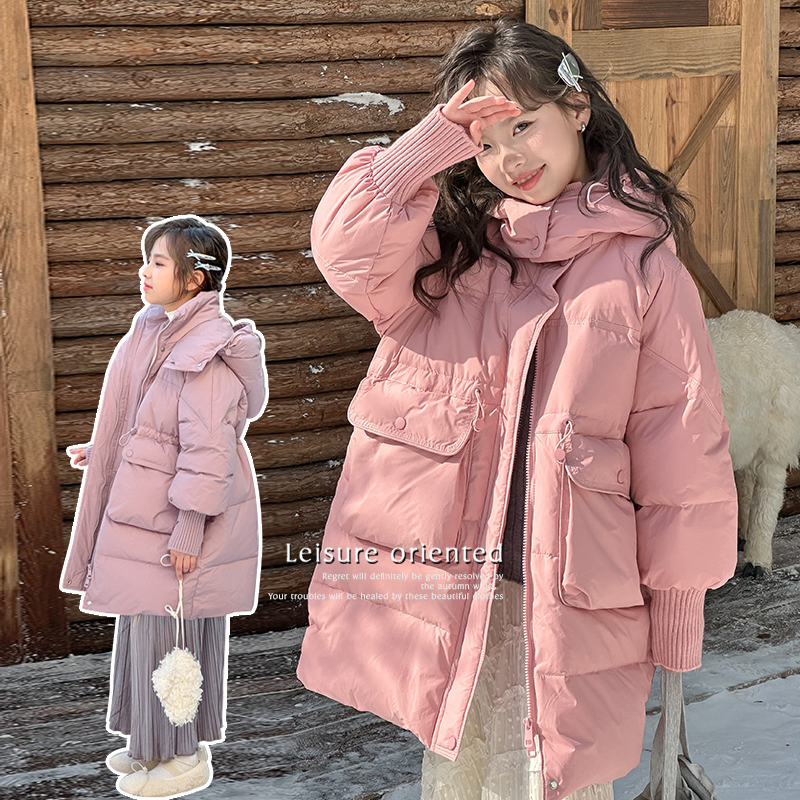 女童羽绒服冬装2025新款儿童洋气白鸭绒上衣女大童加厚中长款外套