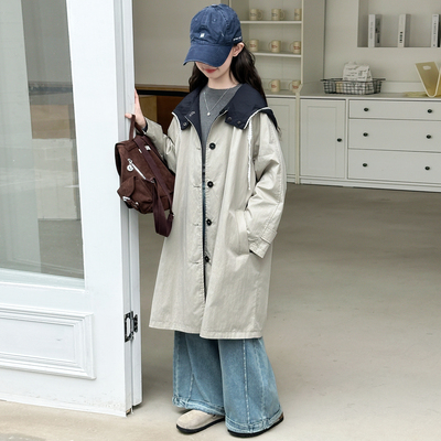 女童风衣秋装2025新款儿童洋气两面穿外套女孩大童加厚中长款上衣