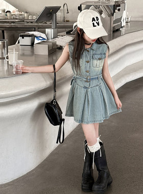 女童夏季裙子2026新款洋气无袖牛仔连衣裙中大童时髦薄款半身裙