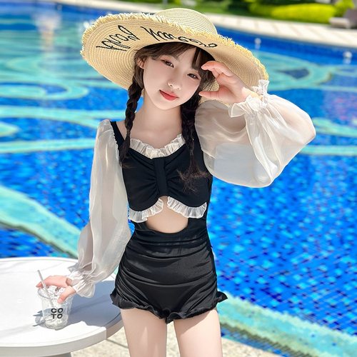 女童泳衣夏季2025新款儿童洋气防晒泳装小女孩网红速干连体游泳衣