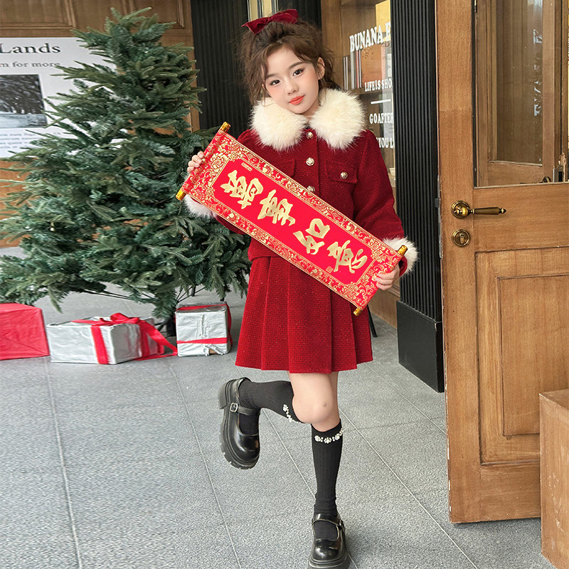 女童红色小香风套装2026新款儿童加厚拜年服大童女孩学院风新年装,童装/婴儿装/亲子装,套装,淘宝优惠券,粉丝福利购,淘宝优惠卷