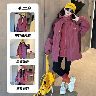 女童冲锋衣三合一可拆卸2025新款儿童加厚冬装大童女孩超好看外套