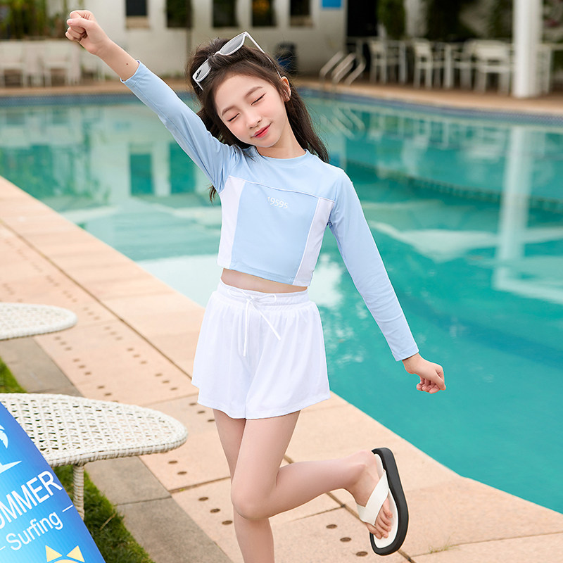 儿童泳衣女2023新款分体泳装12岁初中生女大童夏季网红游泳衣10岁