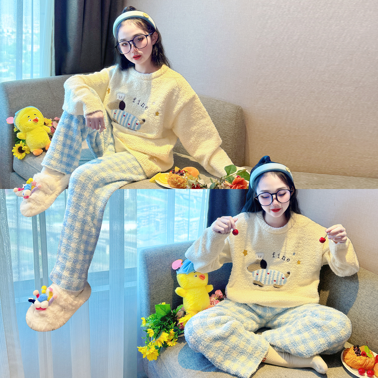 儿童珊瑚绒睡衣2025新款女童冬季加厚家居服初中生女孩法兰绒套装