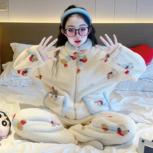 儿童珊瑚绒睡衣冬季2025新款女童加厚家居服初中生女孩法兰绒套装