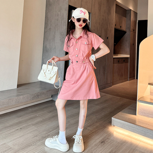 女童裙子夏装2026新款女大童夏款穿搭儿童女孩夏季工装牛仔连衣裙