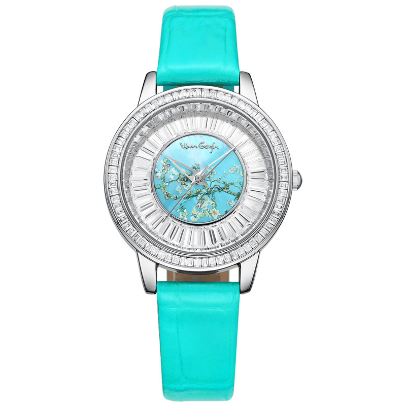 vangogh梵高女士油画艺术石英手表 镶满锆 韵诗系列 闪耀杏树