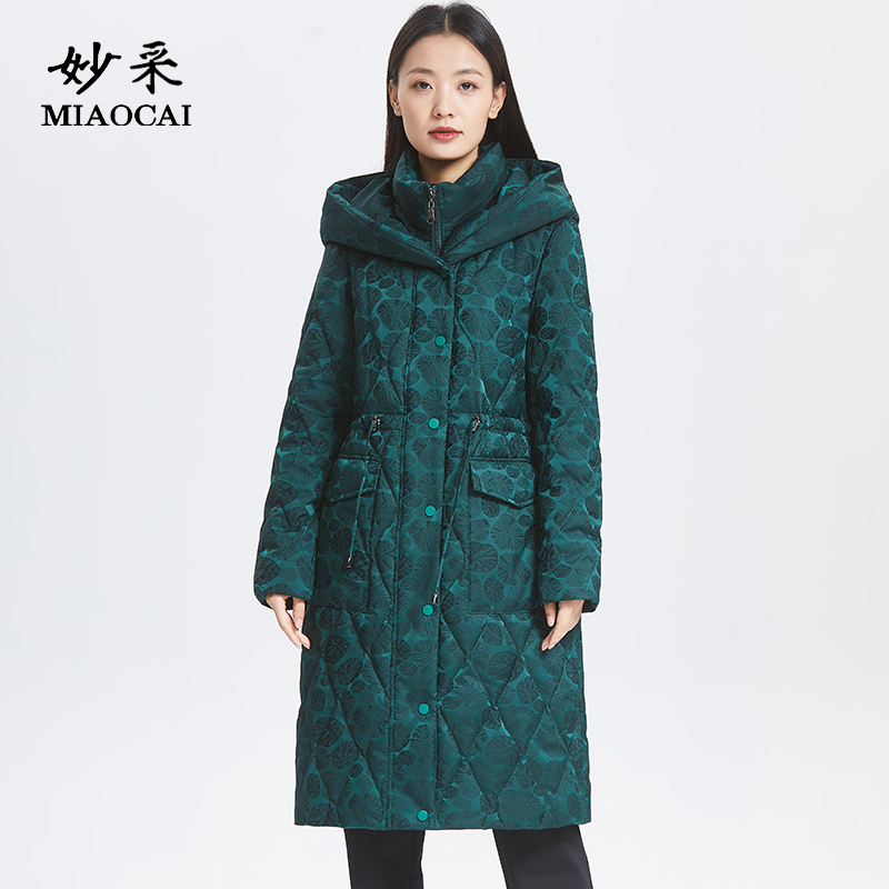 妙采复古洋气墨绿印花羽绒服
