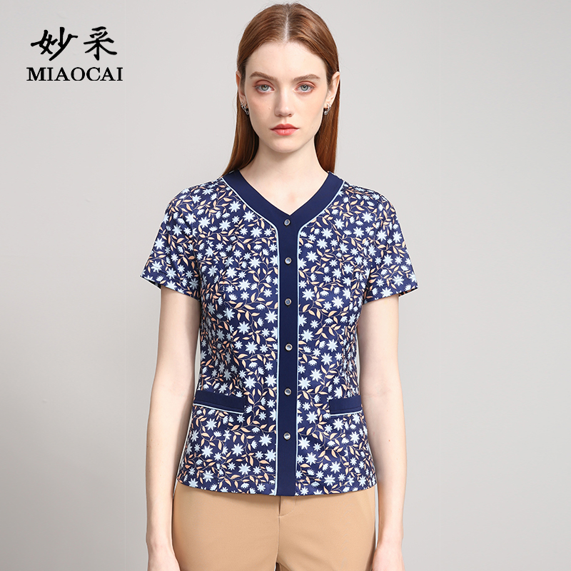 妙采旗舰店妈妈夏装洋气上衣2025新款气质开衫短袖时尚中老年T恤