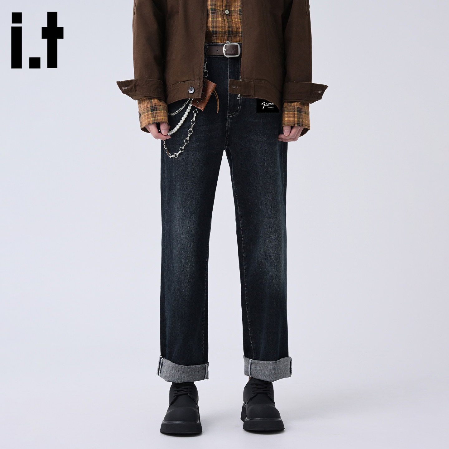 it :5cm/FIVECM莱赛尔深色宽松直筒牛仔裤男款2025新款秋痞帅长裤