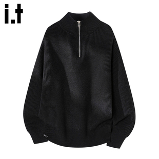 it :5cm/FIVECM美式黑色针织开衫厚款毛衣外套男士春秋季宽松休闲