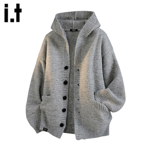 it :5cm/FIVECM慵懒风连帽开衫毛衣男秋冬季宽松高级感针织衫外套