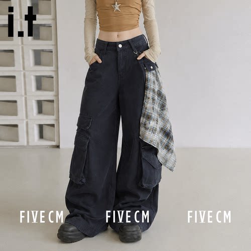 itFIVECM高腰工装阔腿裤秋季女