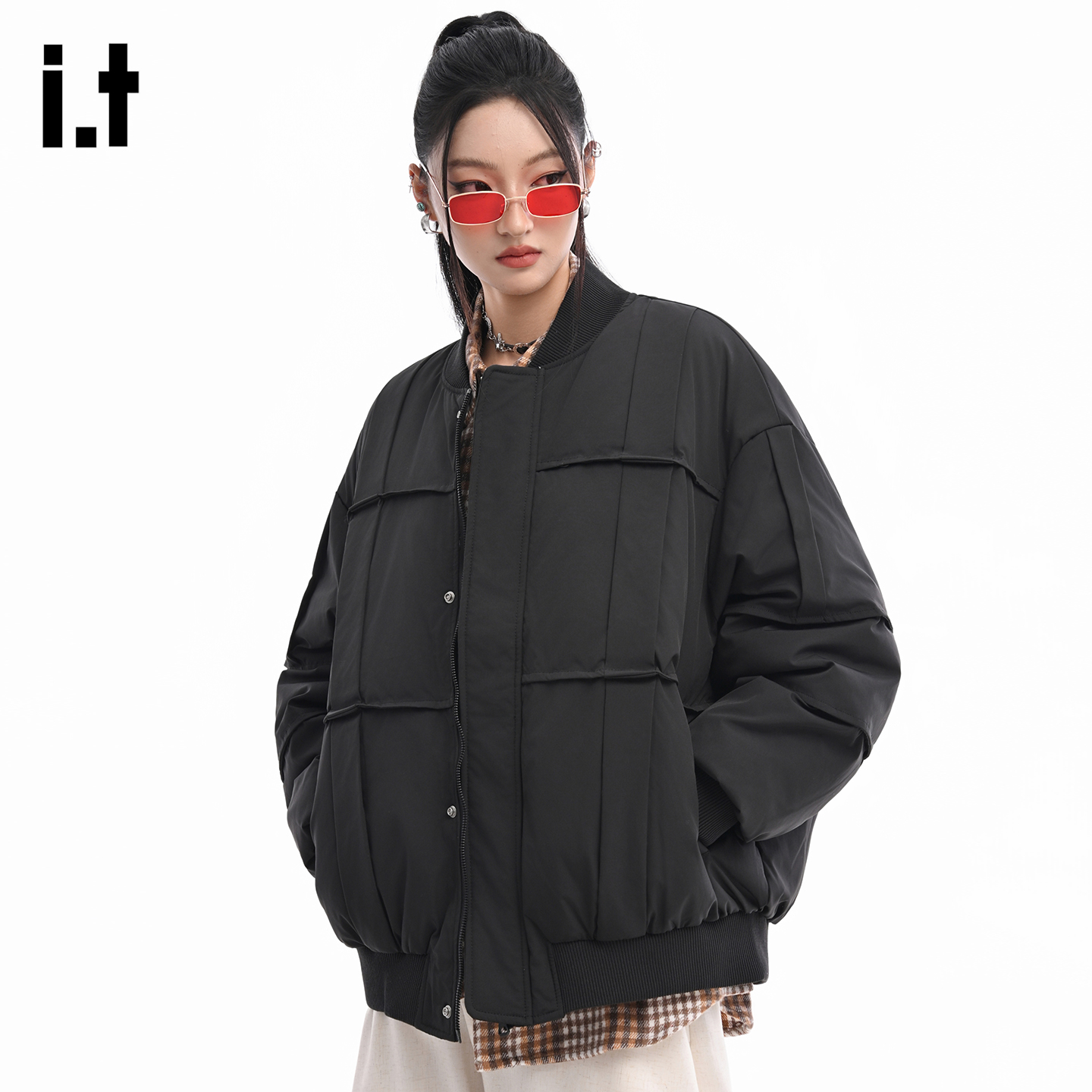 it5cm黑色棒球服保暖棉服