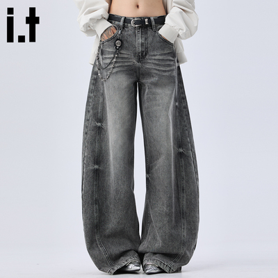 美式高街复古弯刀牛仔裤女