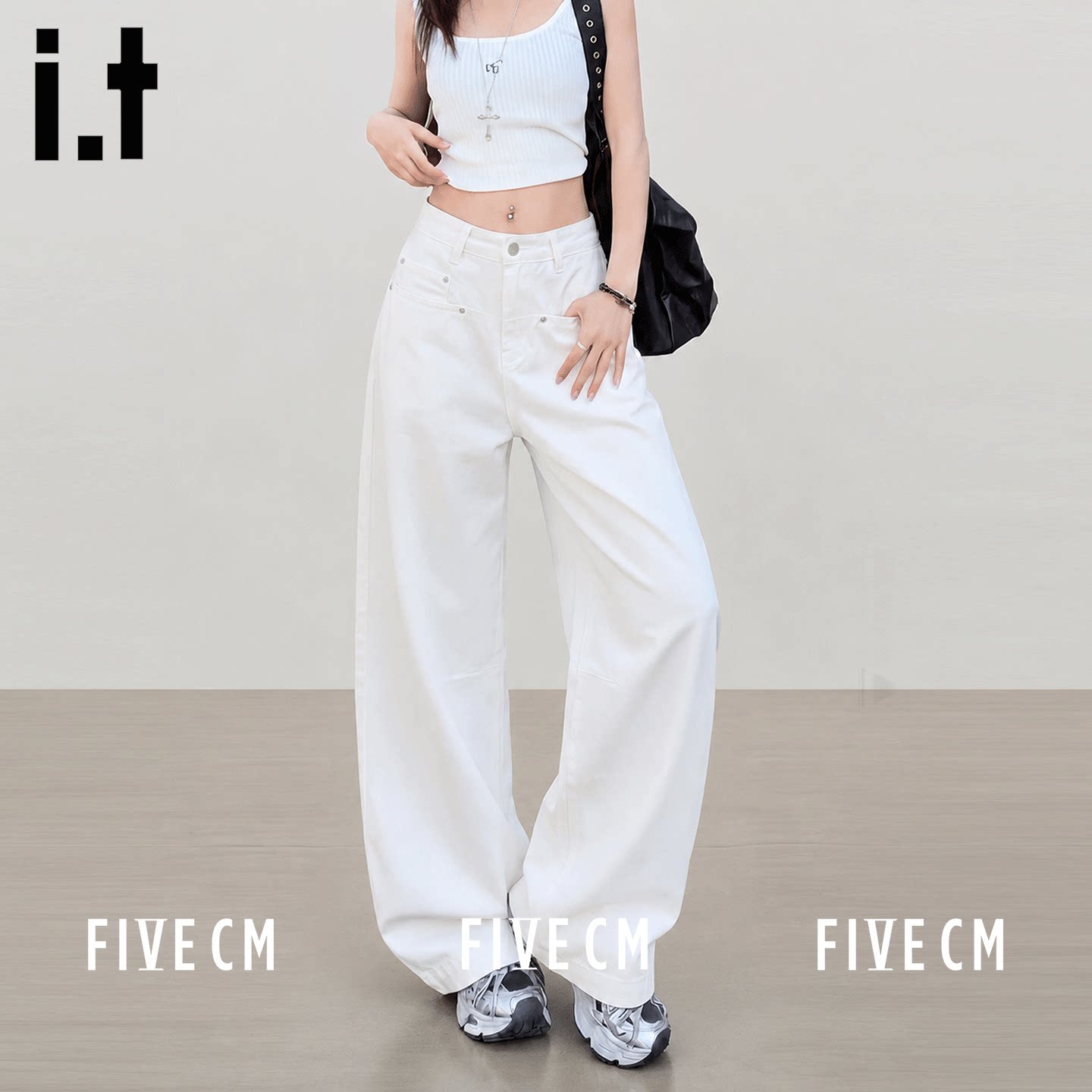 itFIVECM美式纯棉白色牛仔裤