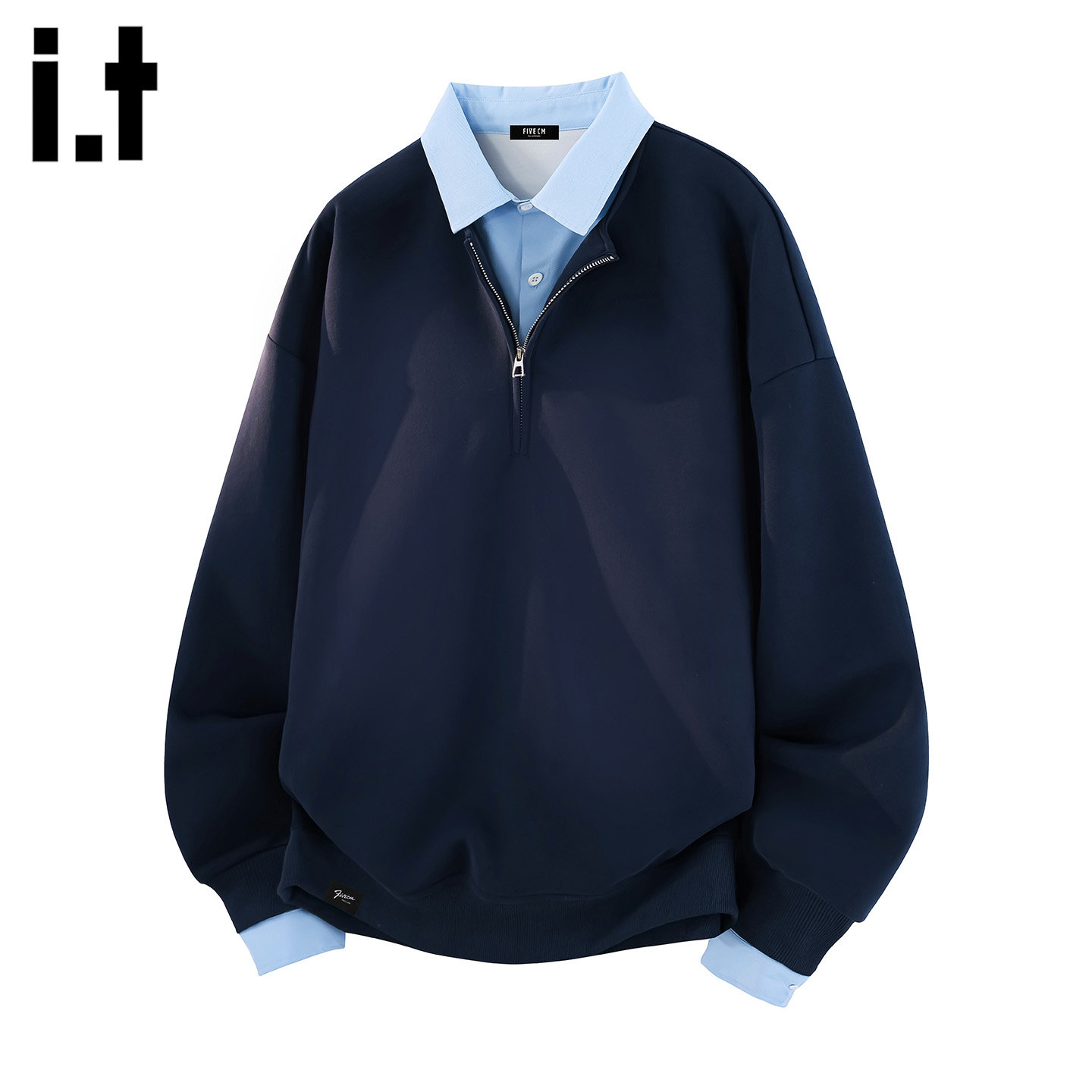 it :5cm/FIVECM2026春季撞色假两件长袖POLO衫男潮牌宽松百搭卫衣