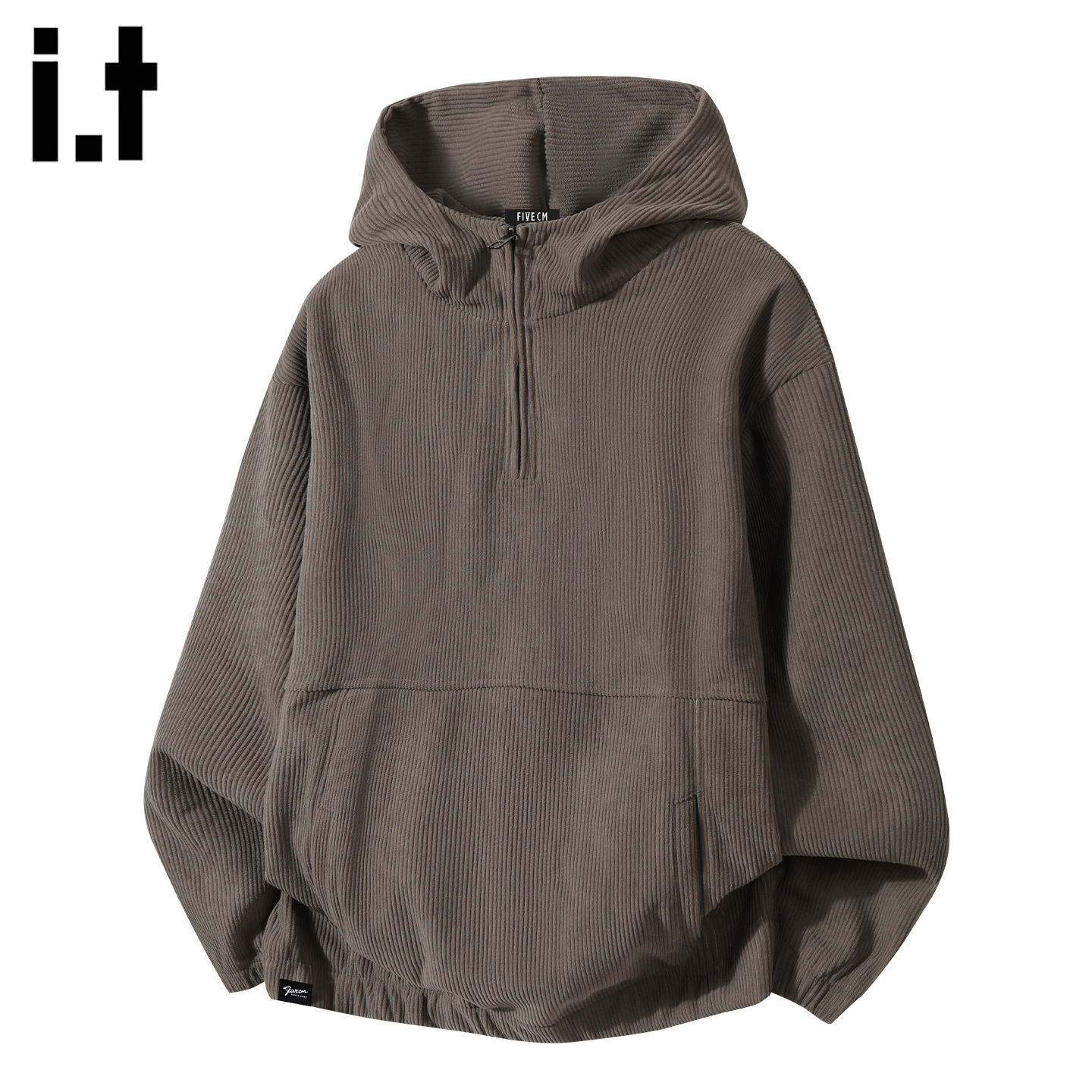 半拉连灯芯绒连帽卫衣男款