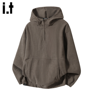 it :5cm/FIVECM半拉连灯芯绒连帽卫衣男款2026春秋季宽松百搭外套