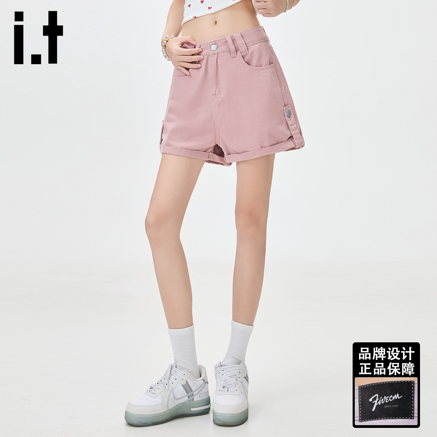 itFIVECM复古潮流卷边牛仔裤女