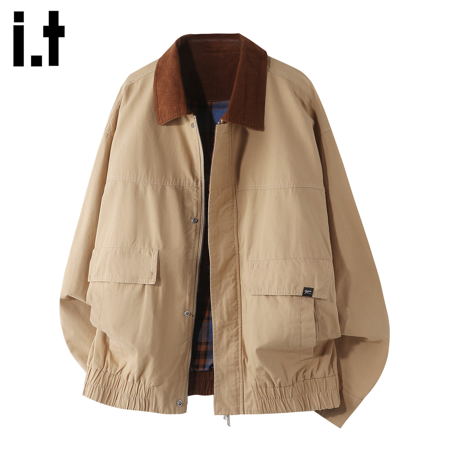 IT者复古撞色翻领工装夹克外套