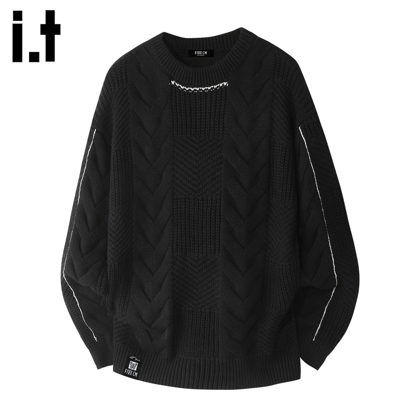 it5cm黑色麻花毛衣男款