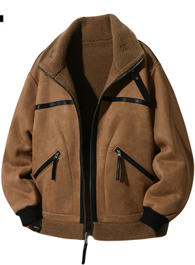 it :5cm/FIVECM复古解构设计羊羔毛外套男士2025冬季保暖加厚夹克