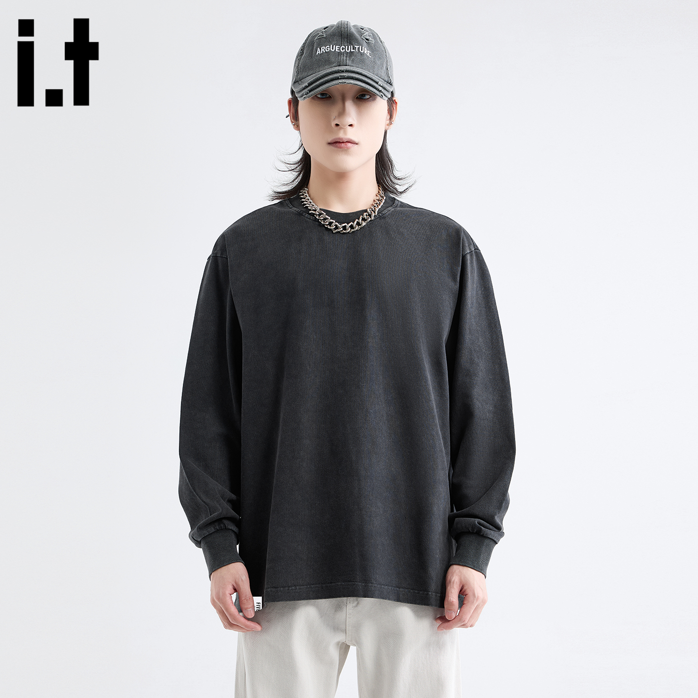 简约高级感潮牌纯色长袖圆领t恤