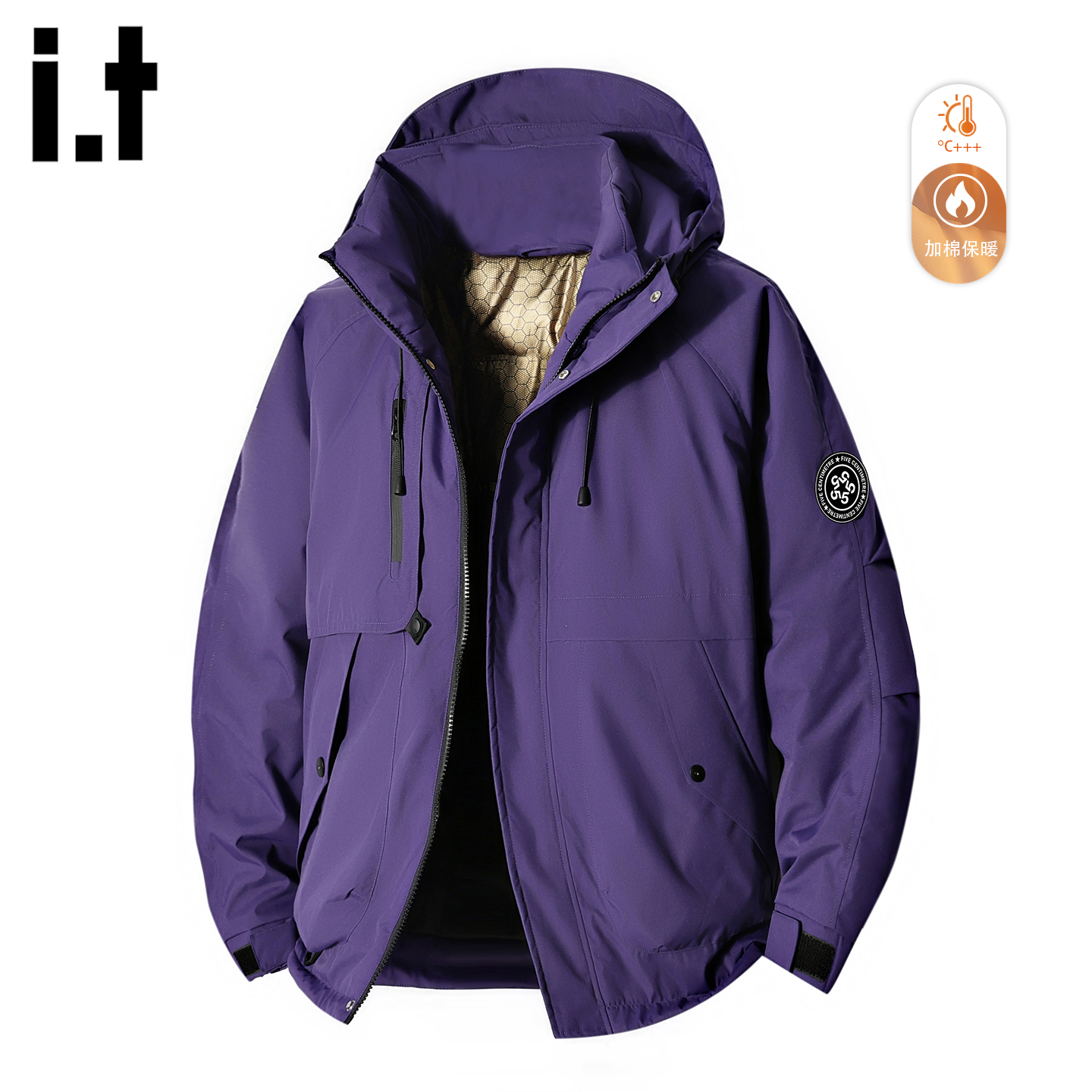 紫色连帽派克棉服男士2025冬季