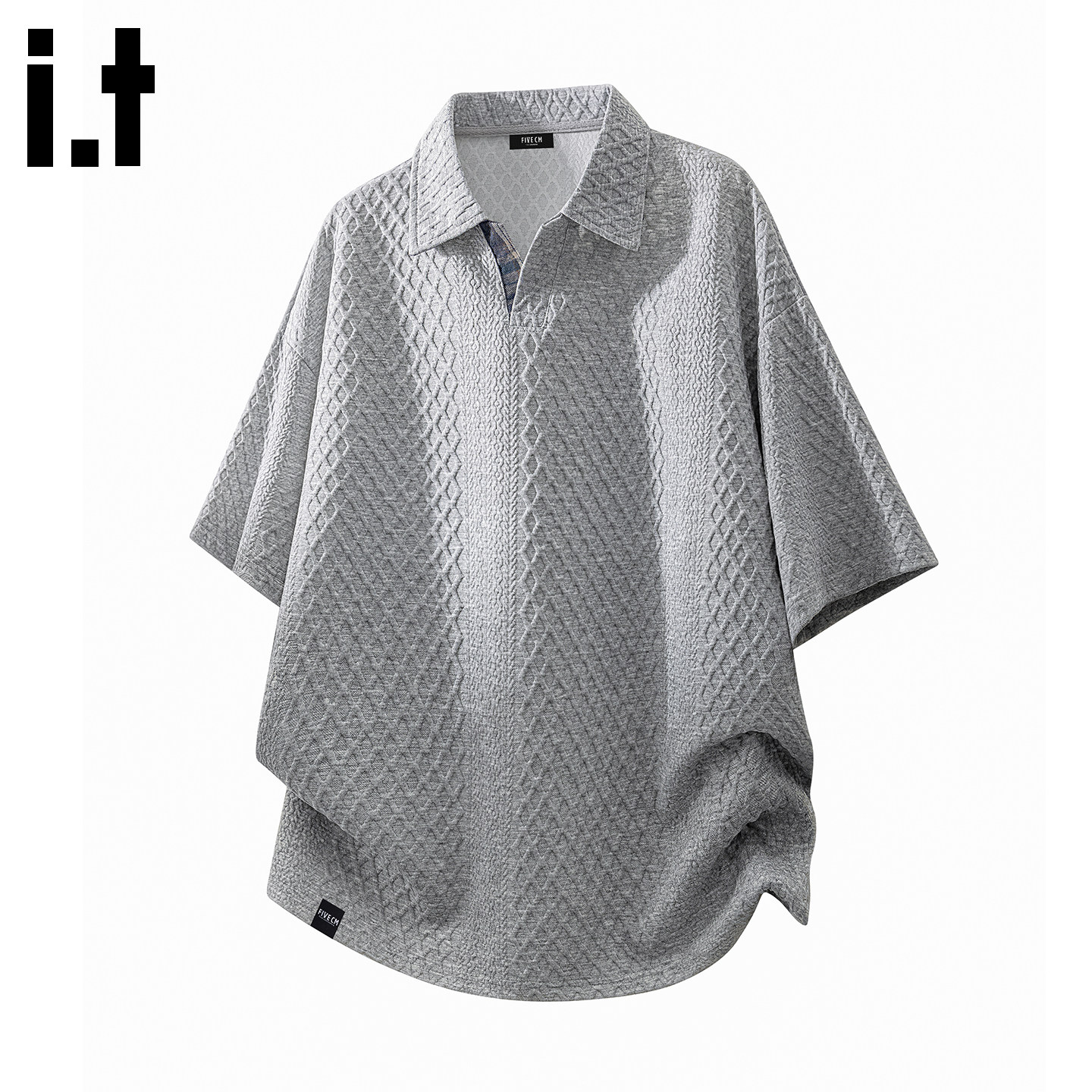 it:5cm/FIVECM翻领POLO衫短袖男士凉感菱格极简休闲运动上衣服B