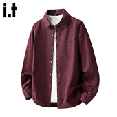 5cm 2025新款 FIVECM红色条纹翻领长袖 衬衫 男士 春秋季 衬衣外套