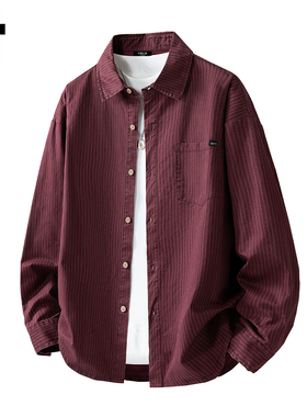 it :5cm/FIVECM红色条纹翻领长袖衬衫男士2025新款春秋季衬衣外套