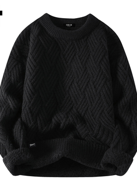 it :5cm/FIVECM黑色宽松针织外套男士秋冬潮流粗麻花圆领套头毛衣