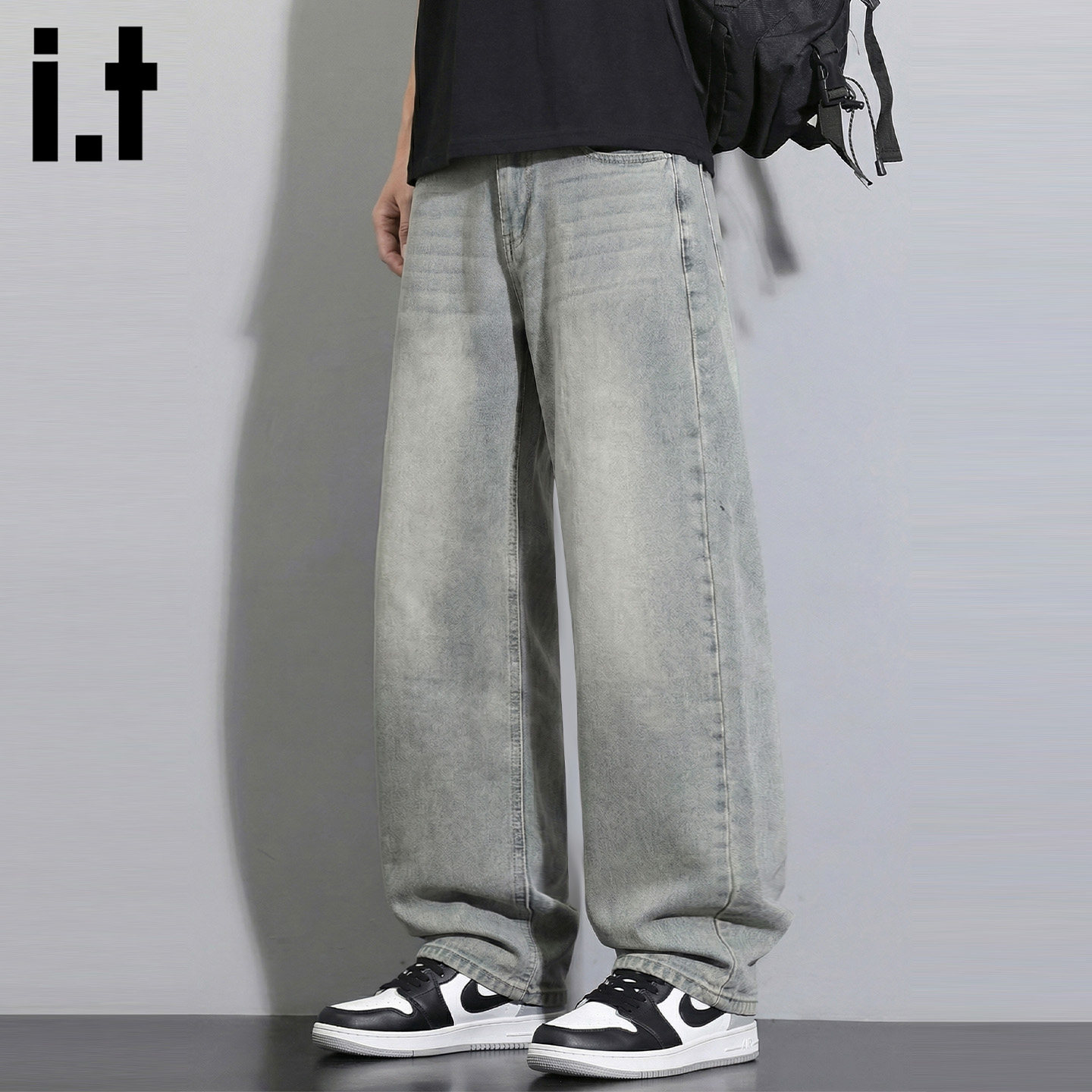 it :5cm/FIVECM浅蓝色牛仔裤男春季新款宽松直筒高街复古阔腿裤子