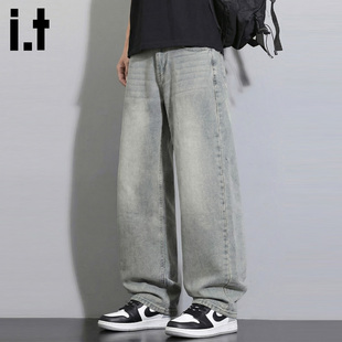 it :5cm/FIVECM浅蓝色牛仔裤男春季新款宽松直筒高街复古阔腿裤子