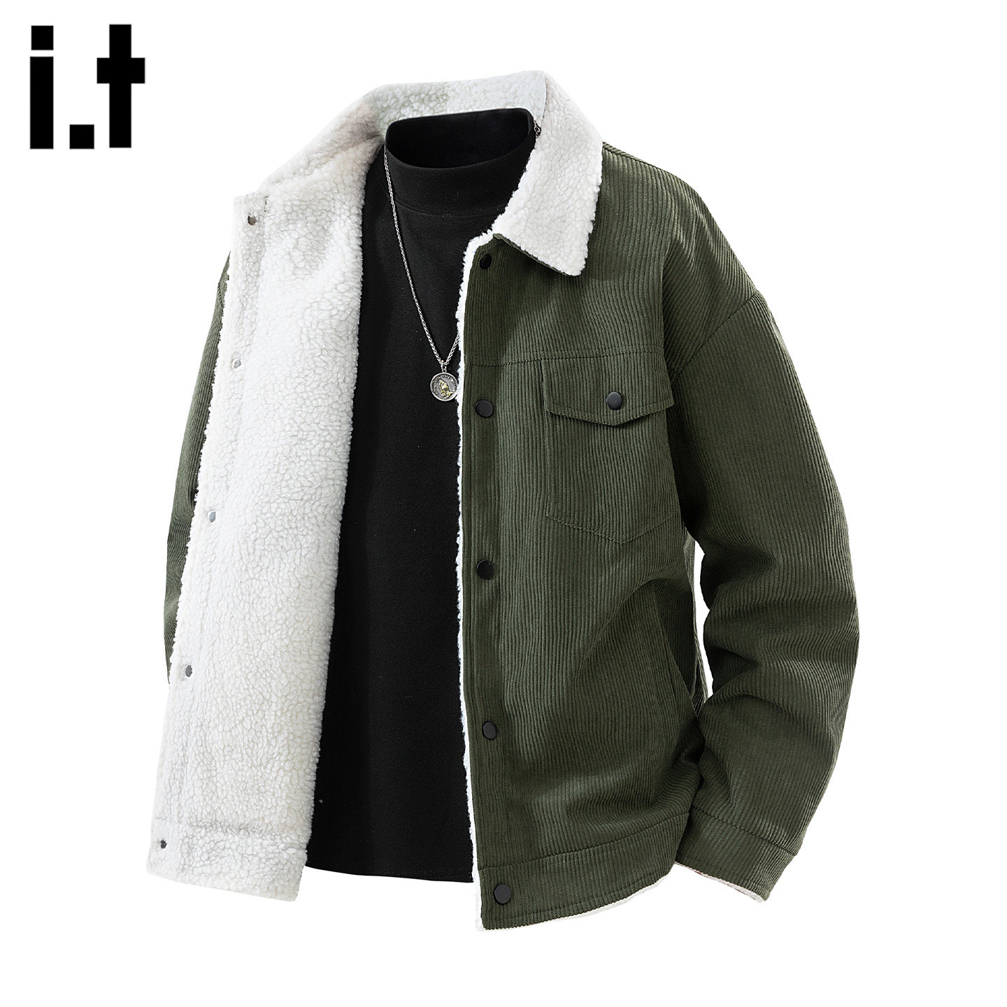 it :5cm/FIVECM灯芯绒羊羔毛加绒加厚棉衣外套男士冬季保暖夹克潮